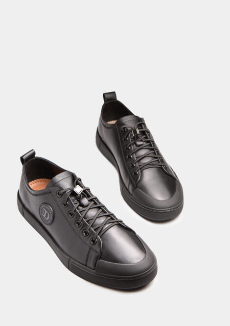 Men's black leather sneakers 12142-7