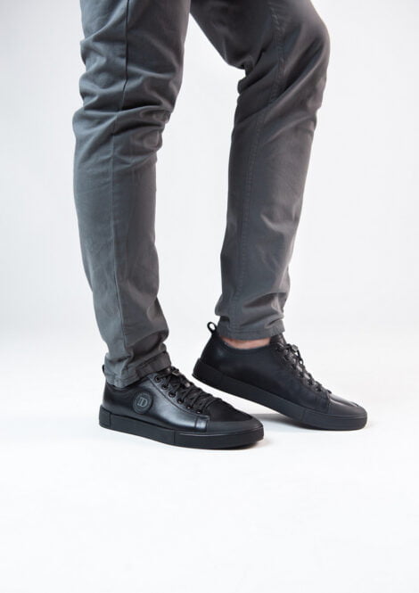 Men's black leather sneakers 12142-7