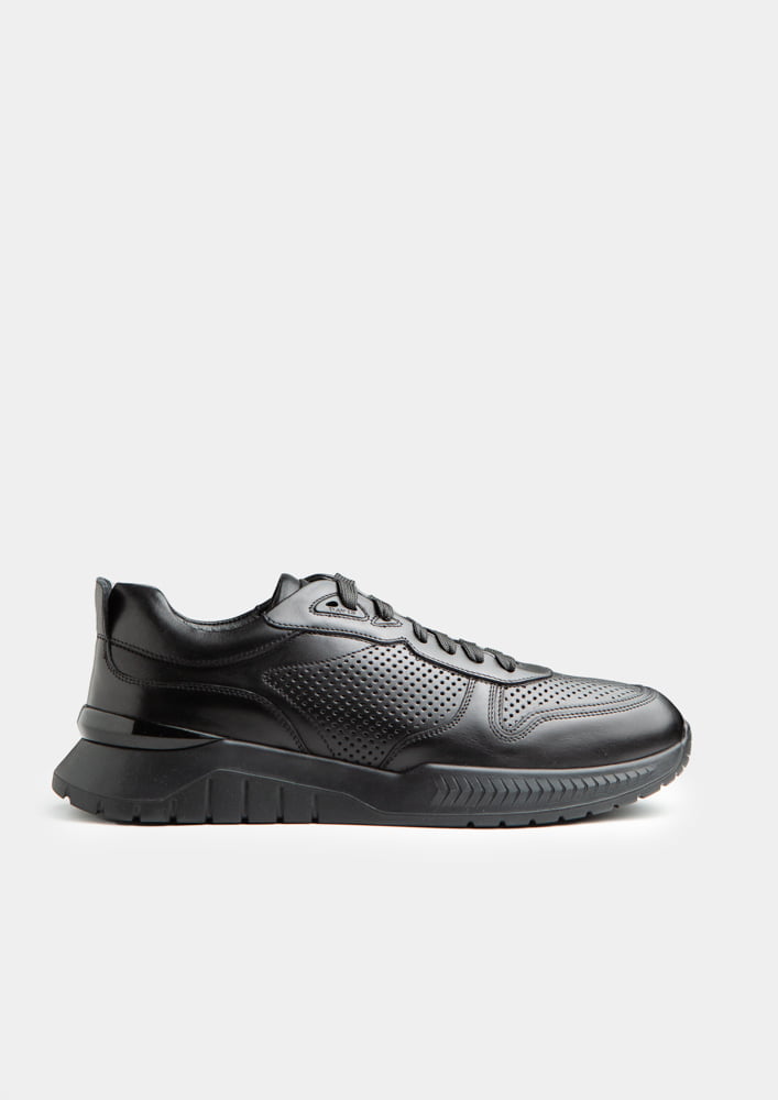 Perforated black leather sneakers 12184-5P